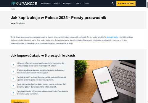 Strona analizująca akcje firm zagranicznych